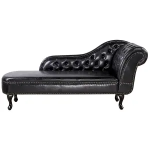 Right Hand Chaise Lounge Faux Leather Black NIMES