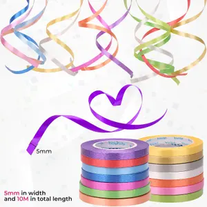 10 Metres Shiny Metallic Balloon Ribbon String Roll Crimped Curling Ribbon, Pink