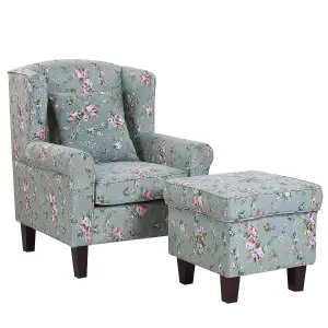 Wingback Chair HAMAR with Footstool Fabric Green