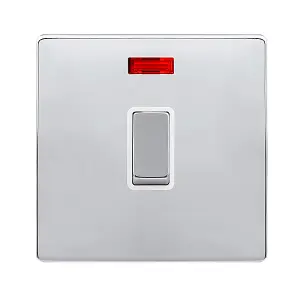 Polished Chrome Screwless Plate 1 Gang 20A Ingot DP Switch With Neon - White Trim - SE Home