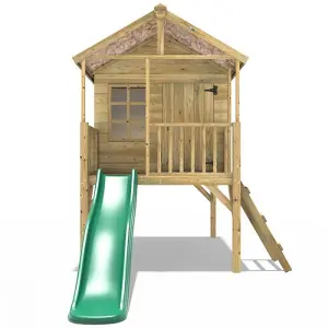 Rebo 5FT x 5FT Childrens Wooden Garden Playhouse on Deck + 6ft Slide - Partridge Green