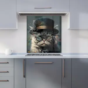 Selkirk Rex Cat With Glasses Splashart Premium Glass Kitchen Splashback W600mm x H750mm