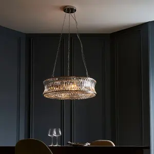 Luminosa Vittoria Pendant Ceiling Light Bright Nickel Plate, Crystal And Clear Glass