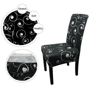 Paisley Pattern Universal Dining Chair Cover, Black - Pack of 1