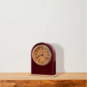 Traditional Roman Numeral Wood Quartz Movement / Crystal Alarm Tabletop Clock in Rosewood Hall/Polished Brass