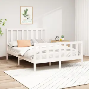 Berkfield Bed Frame White Solid Wood Pine 140x200 cm