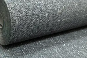 Plain Charcoal Black Grey Linen Glitter Textured Paste the Wall Wallpaper Vinyl