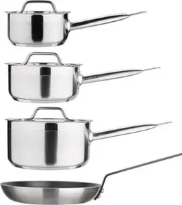 Nisbets Essentials Cook Like A Pro Stainless Steel & Aluminium 4-Piece Saucepan And Frying Pan Set