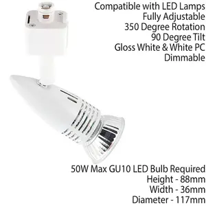 Adjustable Ceiling Track Spotlight Gloss White Single 7W GU10 Lamp Downlight