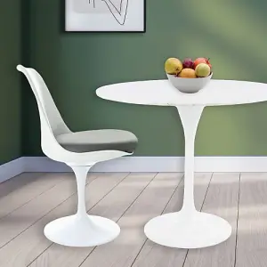 Tulip Set - Marble Medium Circular Table and Two Chairs with PU Cushion Grey