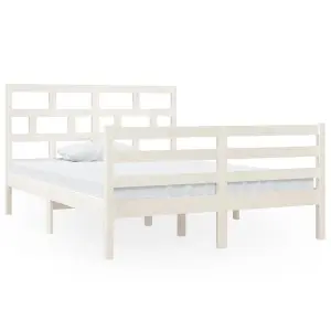 Berkfield Bed Frame White Solid Wood 140x200 cm 4FT6 Double