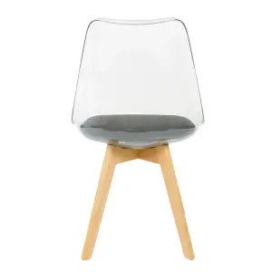 Soho Clear and Black Plastic Dining Chair with Squared Light Wood Legs