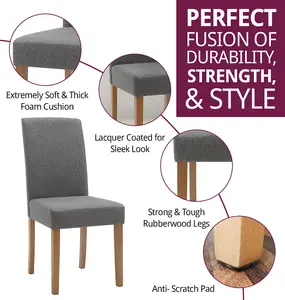 Hallowood Furniture Straight Back Grey Fabric Chairs with Oak Legs