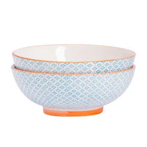 Nicola Spring - Hand-Printed Fruit Bowls - 31.5cm - Blue - Pack of 2