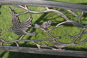 Metal Garden Bench with Cast Iron 'Birds Design' Back Rest