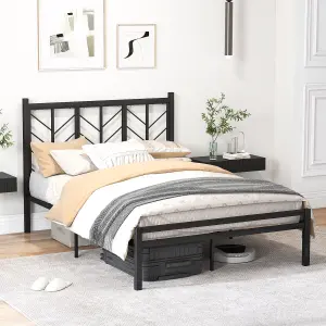 COSTWAY Metal Platform Bed w/ Branch-shaped Headboard Bed Frame Double Size