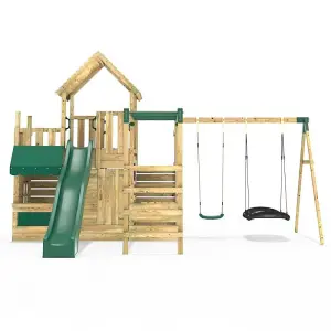 Rebo Modular Wooden Climbing Frame Playset - M25 Swings, Monkey Bars & Den