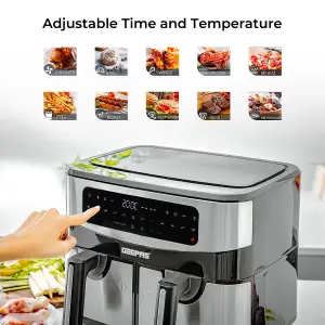 Geepas 9 Litre Dual Basket Air Fryer Digital with LED Timer & Temperature Touchscreen