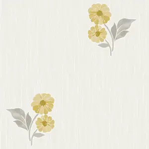 Grandeco Clematis Floral Sprig Textured  Blown Vinyl Wallpaper, Yellow