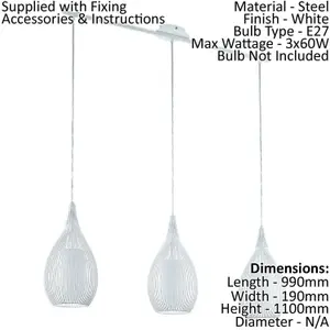 Pendant Ceiling Light Colour White Steel Shade White Satin Glass Steel Bulb E27 3x60W