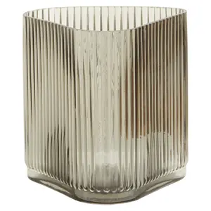 Interiors by Premier Large Ribbed Grey Glass Vase, Modern Decorative Vase, Triangular Shaped Vase with Angular edges, Flower Vase