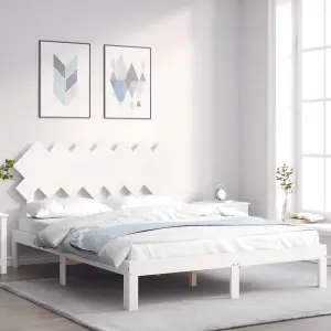 Berkfield Bed Frame with Headboard White 140x200 cm Solid Wood