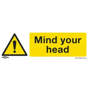 1x Mind Your Head Safety Sign - Durable Rigid Plastic 300x100mm Warning