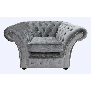 Chesterfield Club Armchair Modena Smoke Velvet Fabric In Balmoral Style