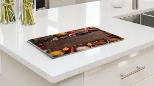 ALLboards Glass Chopping Board SPICES ORIENTAL Wood Plank 30x40cm Cutting Board Splashback Worktop Saver for Kitchen