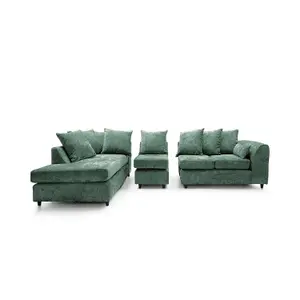 Harriet Crushed Chenille Large Left Facing Corner Sofa in Rifle Green