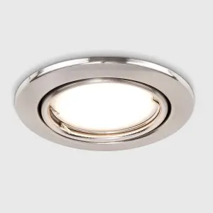 ValueLights Downlight Tiltable Fire Rated Brushed Chrome Ceiling Light Fitting 10 Pack With Cool White Bulbs