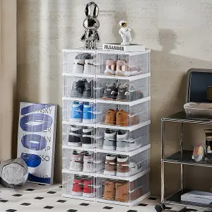 6-Tier Foldable Shoe Storage Box with Transparency