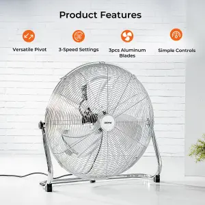 Geepas 16 Inch Floor Fan, Floor Standing Cooling Fan with 3 Speed, Tilt Function