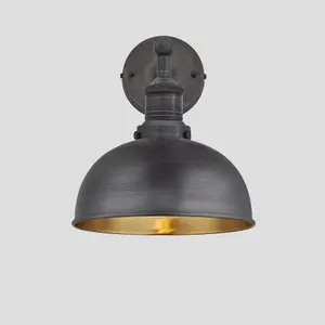 Industville Brooklyn Dome Wall Light, 8 Inch, Pewter & Brass, Pewter Holder