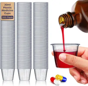 30ml Disposable Medicine Cups - 100 Pack Clear Plastic Measuring Cups for Medication, Cooking, Crafts & Liquid Measurements