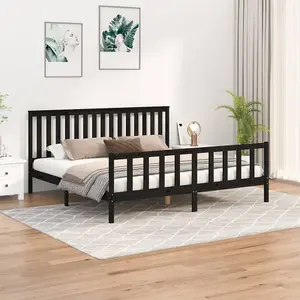 Berkfield Bed Frame with Headboard Black 200x200 cm Solid Wood Pine