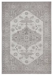 305 Flat Easy Clean Traditional Rug - Grey/Beige - 120x170