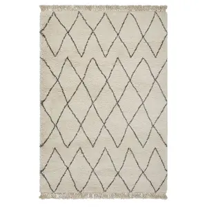 Cream Grey Chequered Kilim Modern Shaggy Moroccan Rug for Living Room Bedroom and Dining Room-120cm X 170cm