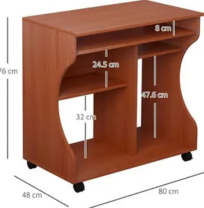 HOMCOM Computer Desk On Wheels, Movable Workstation With Sliding Keyboard Tray, Storage Shelves, 80x48x76cm | Aosom UK