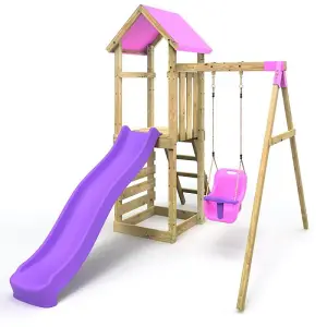 Rebo Adventure Wooden Climbing Frame, Swing Set and Slide - Rosa Pink