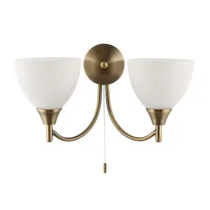 Luminosa Alton 2 Light Indoor Wall Light Antique Brass with Opal Glass, E14