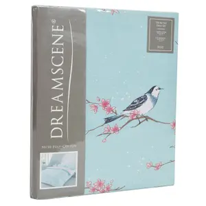 Dreamscene Blossom Bird Duvet Cover with Pillowcase Set, Duck Egg - Superking