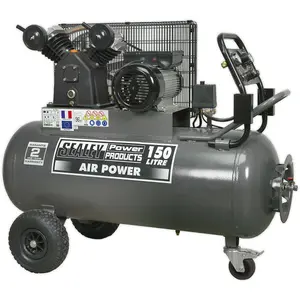 150 Litre Belt Drive Air Compressor - Front Control Panel - 3hp Electric Motor