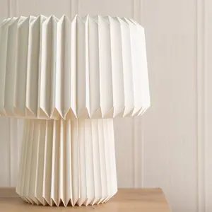 ValueLights White Origami Bedside Table Lamp with Paper Fold Pleated Lampshade - Bulb Included