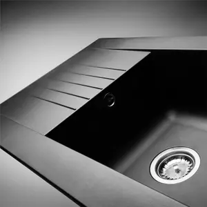 Liquida KAVL860BL 1.0 Bowl Composite Reversible Black Kitchen Sink And Waste Kit