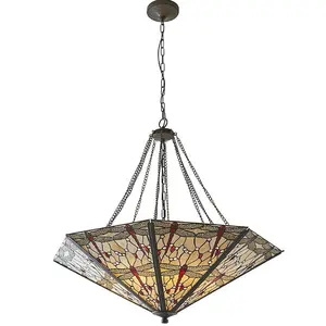 Tiffany Glass Hanging Ceiling Pendant Light Large Bronze Feature Shade i00103