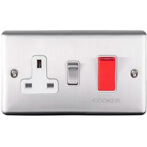 2 PACK 45A DP Oven Switch & Single 13A Switched Power Socket SATIN STEEL & White