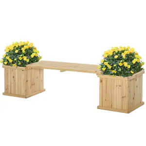 Outsunny Wooden Garden Planter & Bench Combination Garden Raised Bed Natural