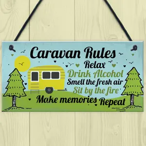 Red Ocean Funny Novelty Caravan Rules Hanging Wall Plaque Home Decor Garden Sign Birthday Gift For Caravan Lover