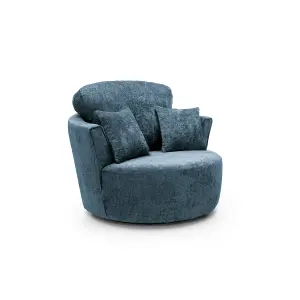 Harriet Crushed Chenille Swivel Chair in  Dark Blue